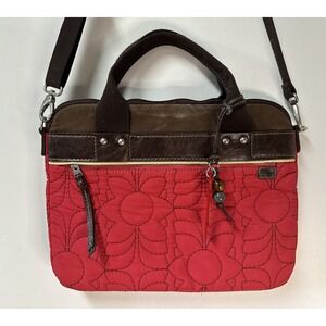 Fossil Key-Per Large Quilted Red Nylon‎ Briefcase Laptop Case Shoulder Bag